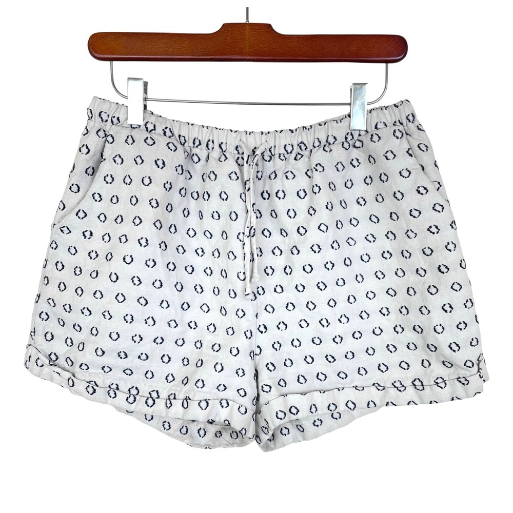 FORE Women Shorts Sz L Linen Cotton Embroidered Minimalist Casual Coastal Beach